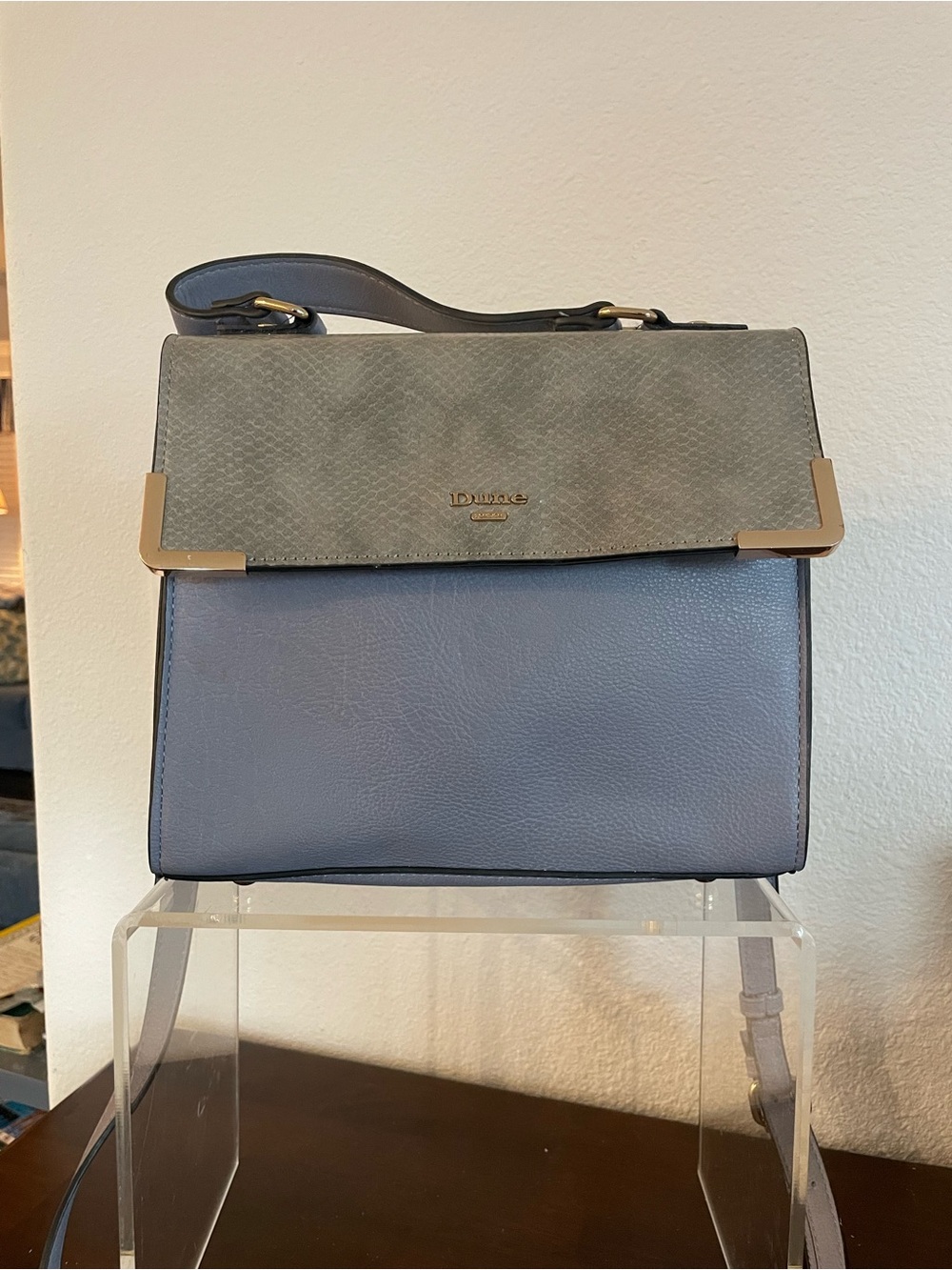 Dune London Two-Tone Blue and Gray Structured Shoulder Bag